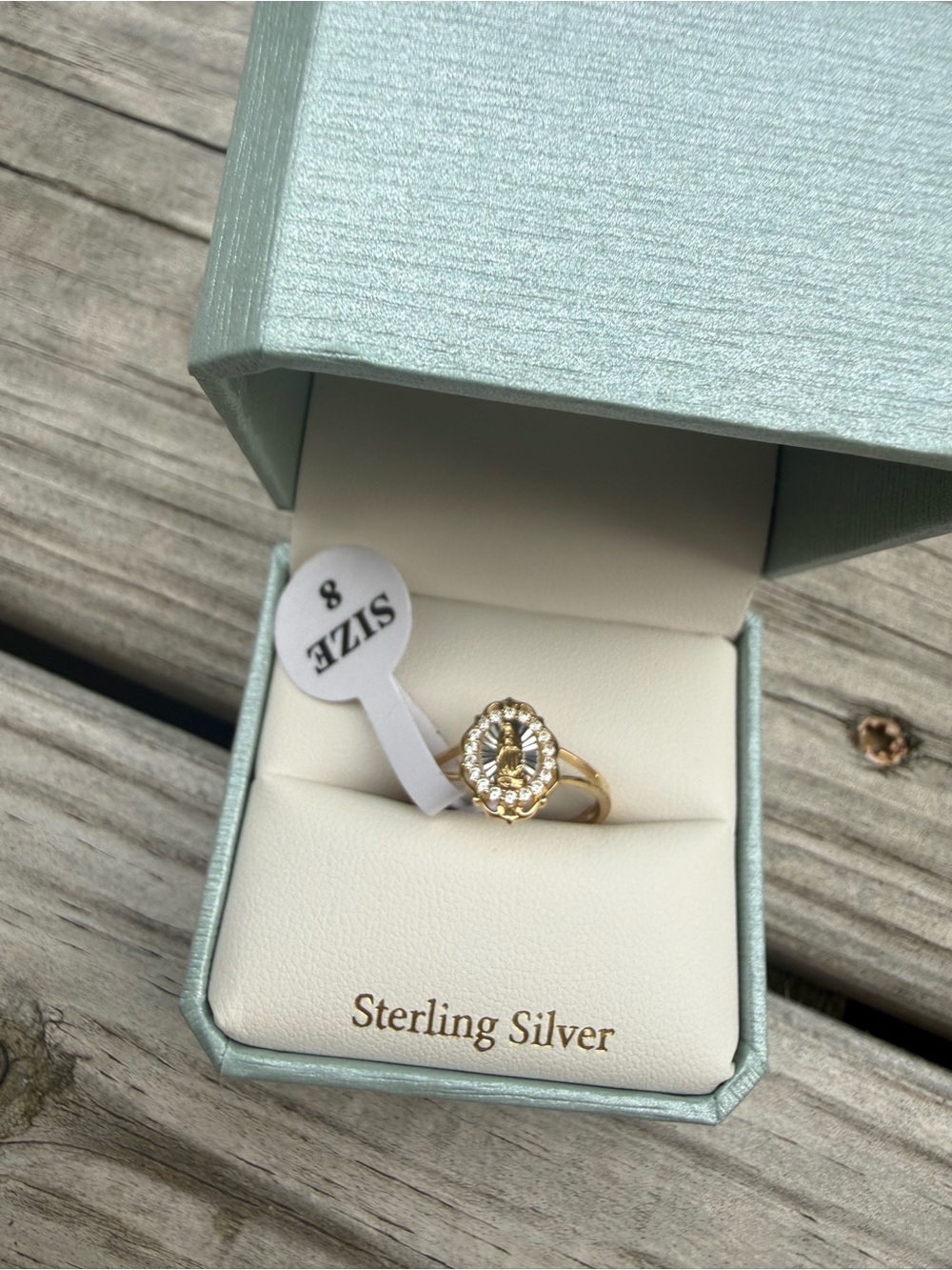 Gold-Tone Oval Halo Ring with Clear Stones - Size 8